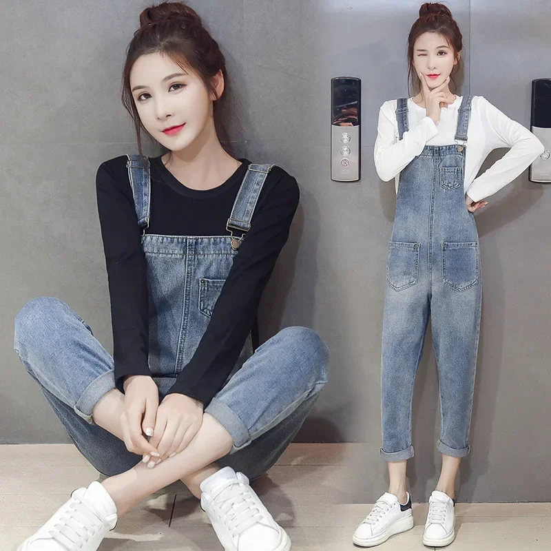 New Hot Sale Of The Season Maternity Denim Overalls + Solid Color T-shirt Two-Piece Set Women's Pregnancy Outfit Casual Comforta