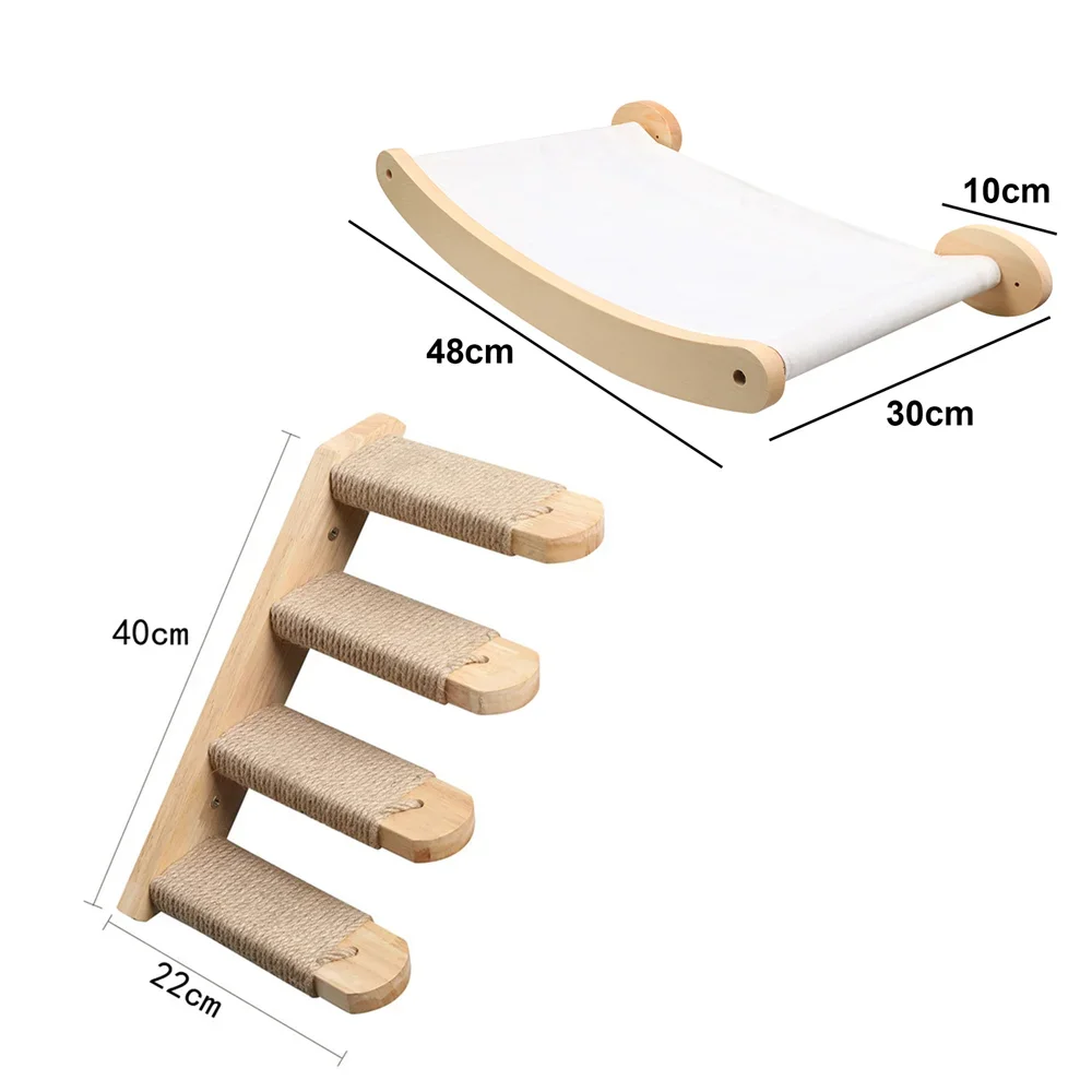 Wall-Mounted Cat Activity Center - Wooden Sisal Scratcher & Climbing Bridge with Rope Steps and Ladder
