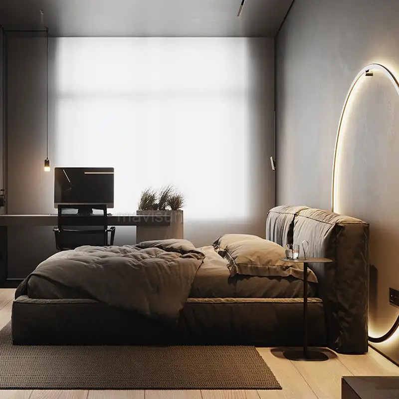 

Simple Modern Master Bedroom Technology Cloth Wedding Bed Upholstered Design Double Bed Large High-End Home Furniture Supplies