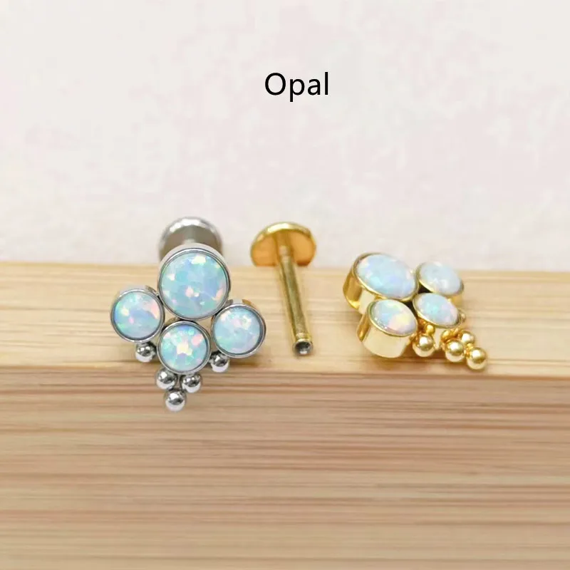 Lot50Pcs Gioielli Per Il Corpo-True Opal Sliver/Gold 16G Lip Labret Ring Bar Monore Studs Piercing Ear Helix Rook Diath Cartilagine Bar