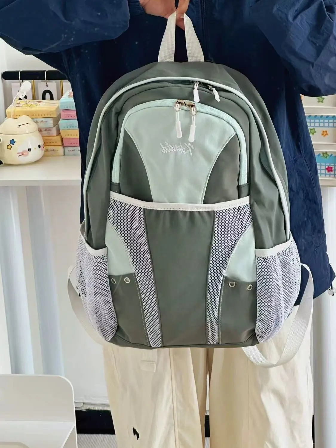Zaino da Viaggio alla Moda, Alta Capacità, Unisex, Borsa Scolastica Patchwork, Zaini in Nylon Blu Y2k per Donne, Borse Casual da Escursionismo per Uomo, Novità 2026 - immagine 4