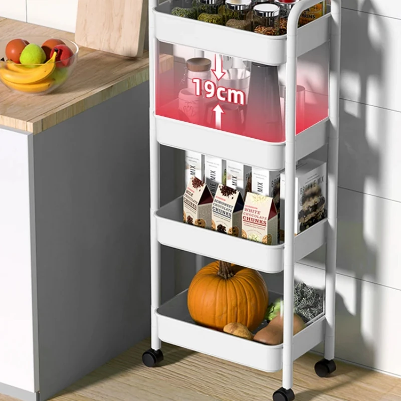 Mobile Storage Rack Household Multi-Tier Organizer Cart Plastic Bookshelf for Vegetable Basket and Gap Storage Solution