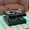 Black Marble Effect LED Coffee Table with 2 Layers of Storage Space, Modern Square Glossy Center Table, Wooden 20 Color Lighting 5