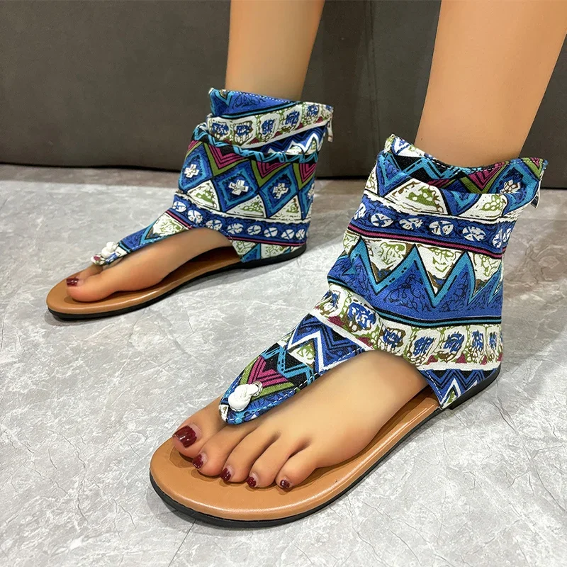 

Сандалии женские с застежкой на щиколотке, босоножки с принтом, плоская подошва, Повседневная прогулочная обувь, дизайнерские тапочки, осень 2024