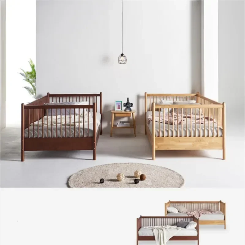 Simple Beech Children Beds for Living Room Kids Spliced Large Bed with Guardrails Child Bed Nordic Light Luxury for Children