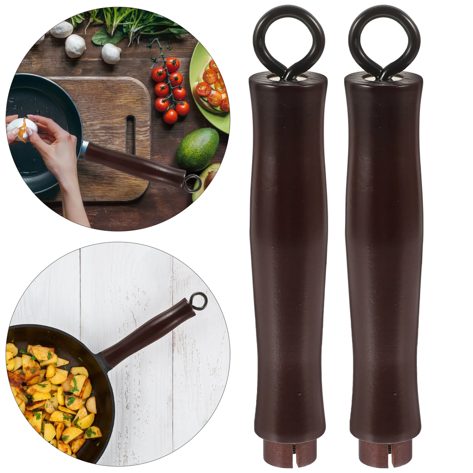 

2 Pcs Work on Wok Handle Convenient Pot Wooden Pan Frying Long Grip Replacement