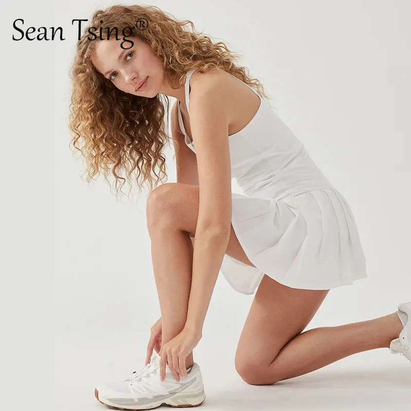 Sean Tsing&reg; Golf Tennis Dress Shorts Women Sleeveless Pleated Dresses Badminton Pickleball Workout Sport Two Pieces Suits women dress sports clothing