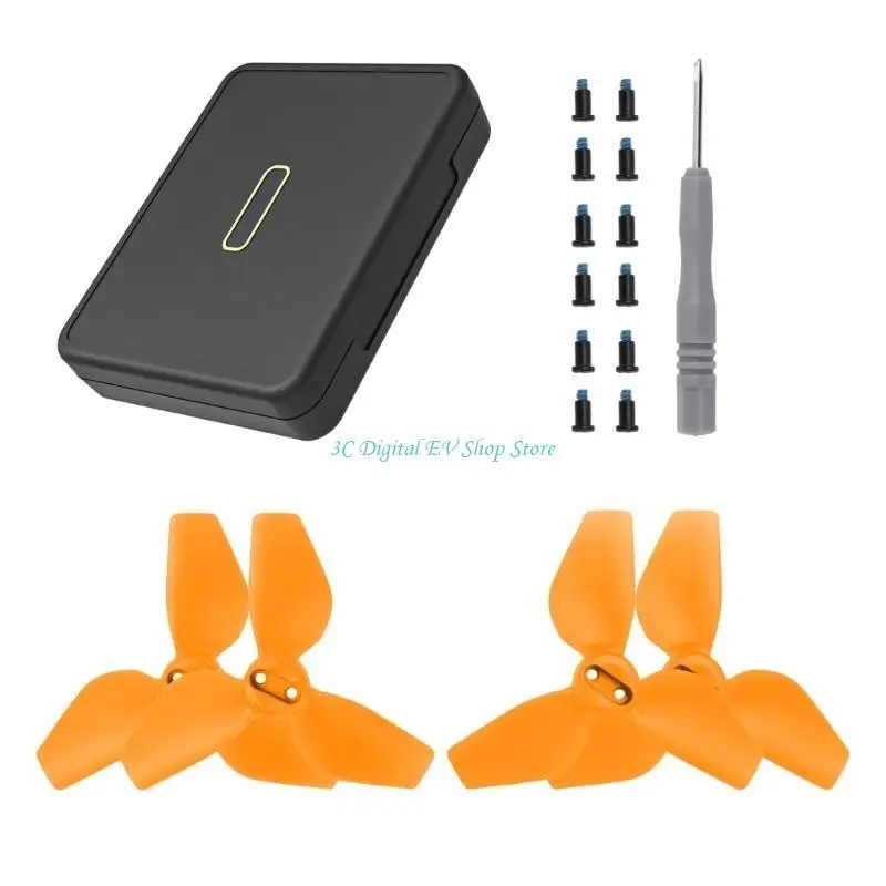 Boîte de rangement contenant des hélices de drone dorées, accessoires drone en lot à acheter.