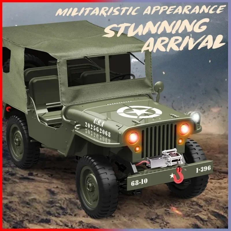 JJRC C8815 RC Car 1:10 Military Truck Willys Jeep 2.4G 4WD Remote Control Car Simulated Vehicle Model Toy Gift for Adult Kids 3