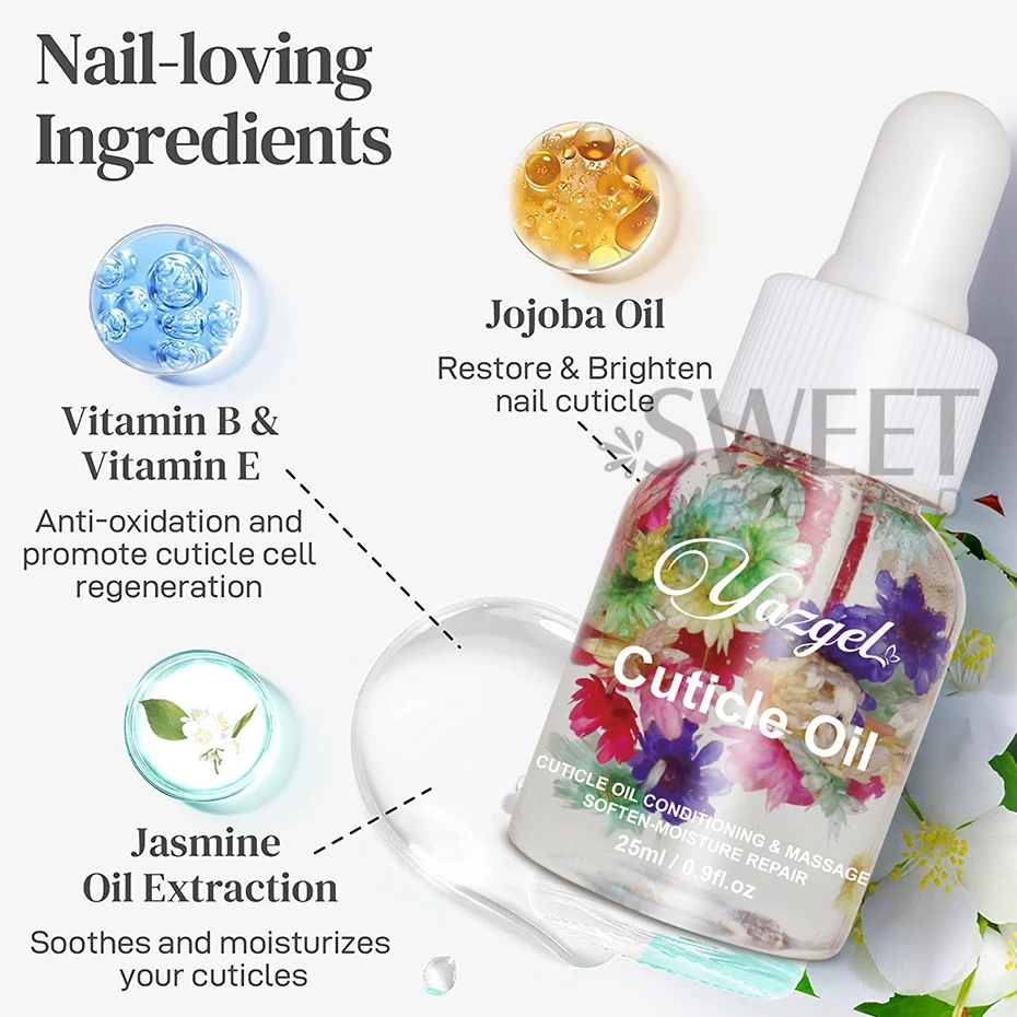 25ml Flower Nail Nutrition Oil Colorful Petals Nail Treatment Cuticle Revitalizer Oil Prevent Agnail Polish Nourish Skin nail care oil