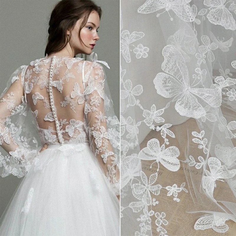 90x120cm 3D Butterfly Embroidery Tulle Fabric for Bridal Wedding Dress DIY Party Dress Home Decor Crafts Sewing Lace Fabric