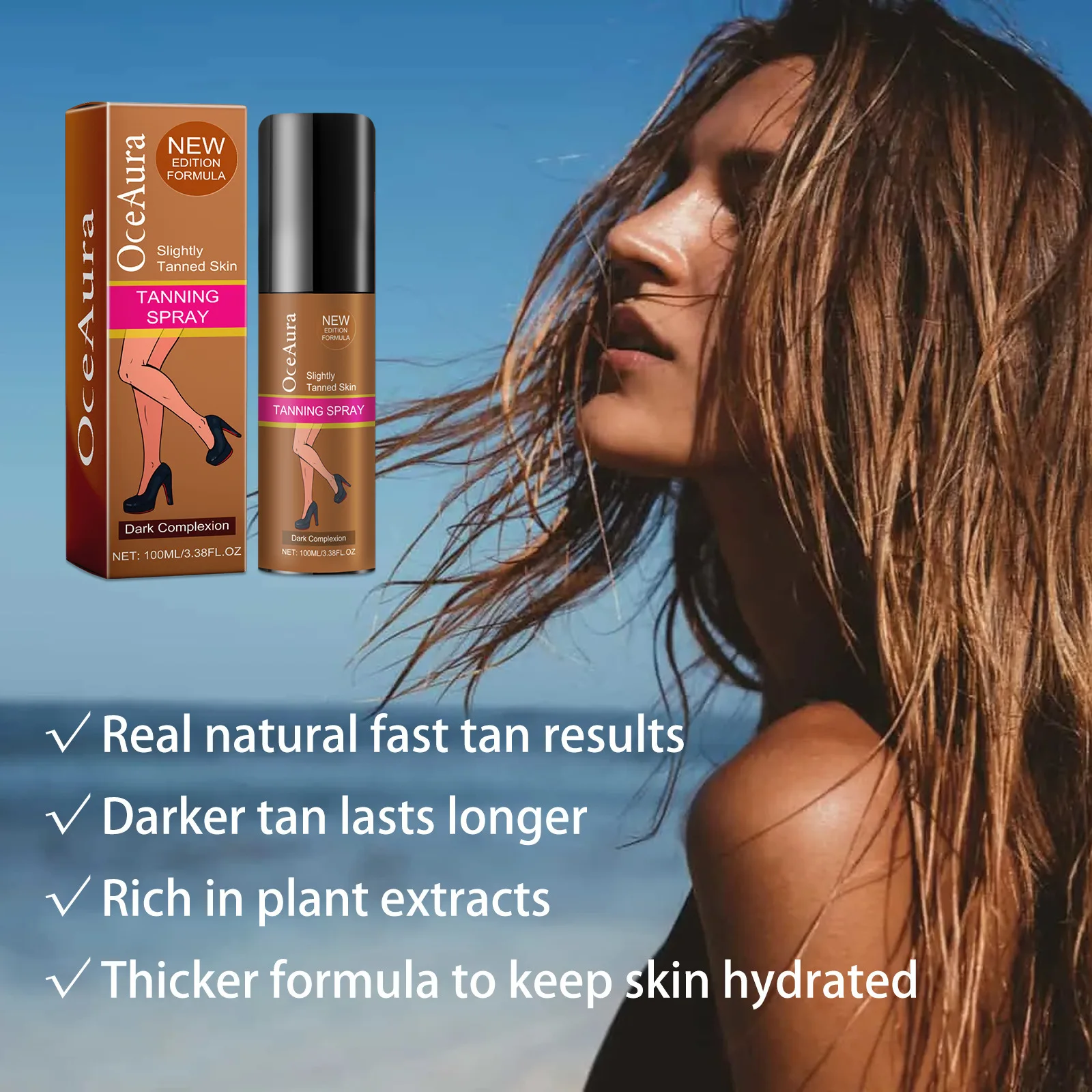Self Tanning Spray Intensive Bronzing Brown Sunless Sun Kissed Browning Preventing Sunburn Accelerating Blackening Tanning Mist