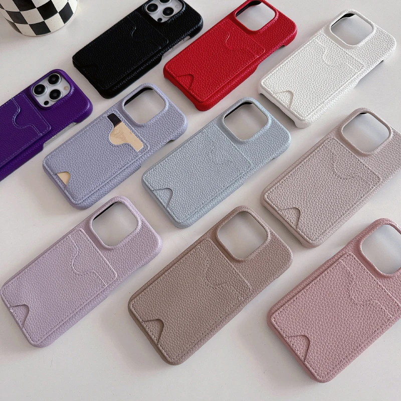 Luxury Solid Color Leather Wallet Phone Case with Card Slot and Up Down Design