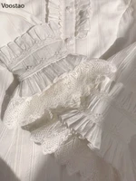 Japanese Sweet Lolita Blouses Women Vintage Victorian Elegant Lace Ruffles Turn Down Collar Loose Shirt Tops Female Clothing 2
