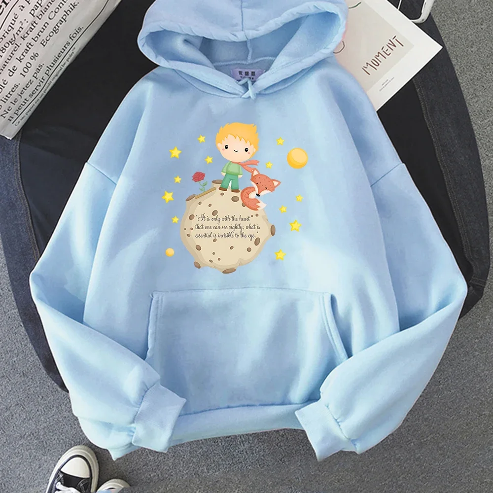 thumbnail image 1 of Sudaderas con capucha de Principito y zorro para mujer, sudaderas informales con estampado de dibujos animados Kawaii, ropa bonita para niñas, Tops con capucha gráficos, 1 of 5
