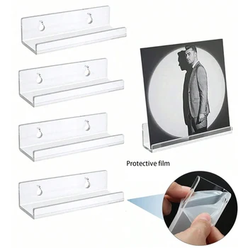2/4/6/8pcs Clear Vinyl Record Shelf Wall Mount Holder Wall Acrylic Album Record Holder Display Your Daily LP For Home Decor