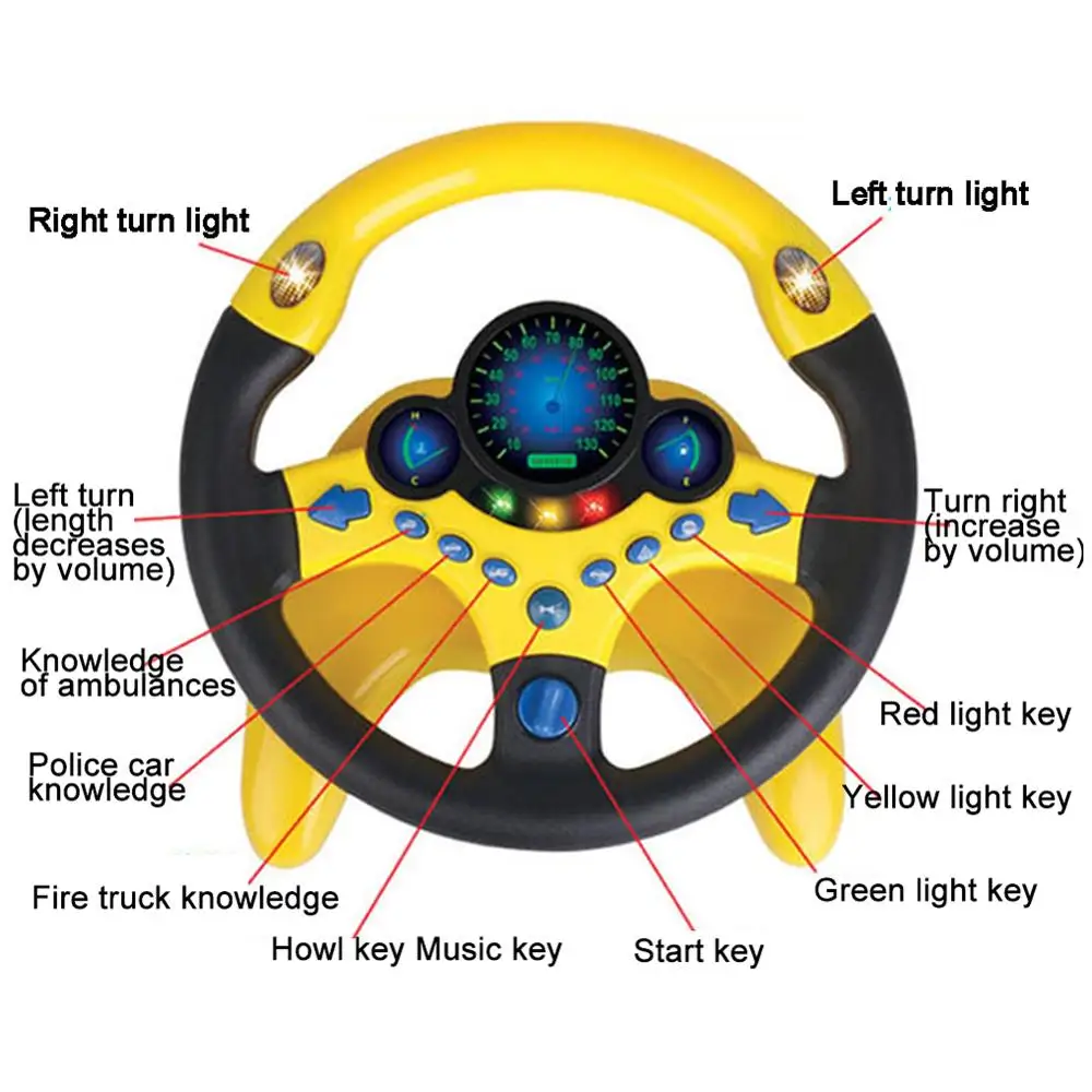 Electric Simulated Driving Steering Controller Portable Wheel Copilot Toy With Light And Sound Educational Sounding For Kid Gift 3