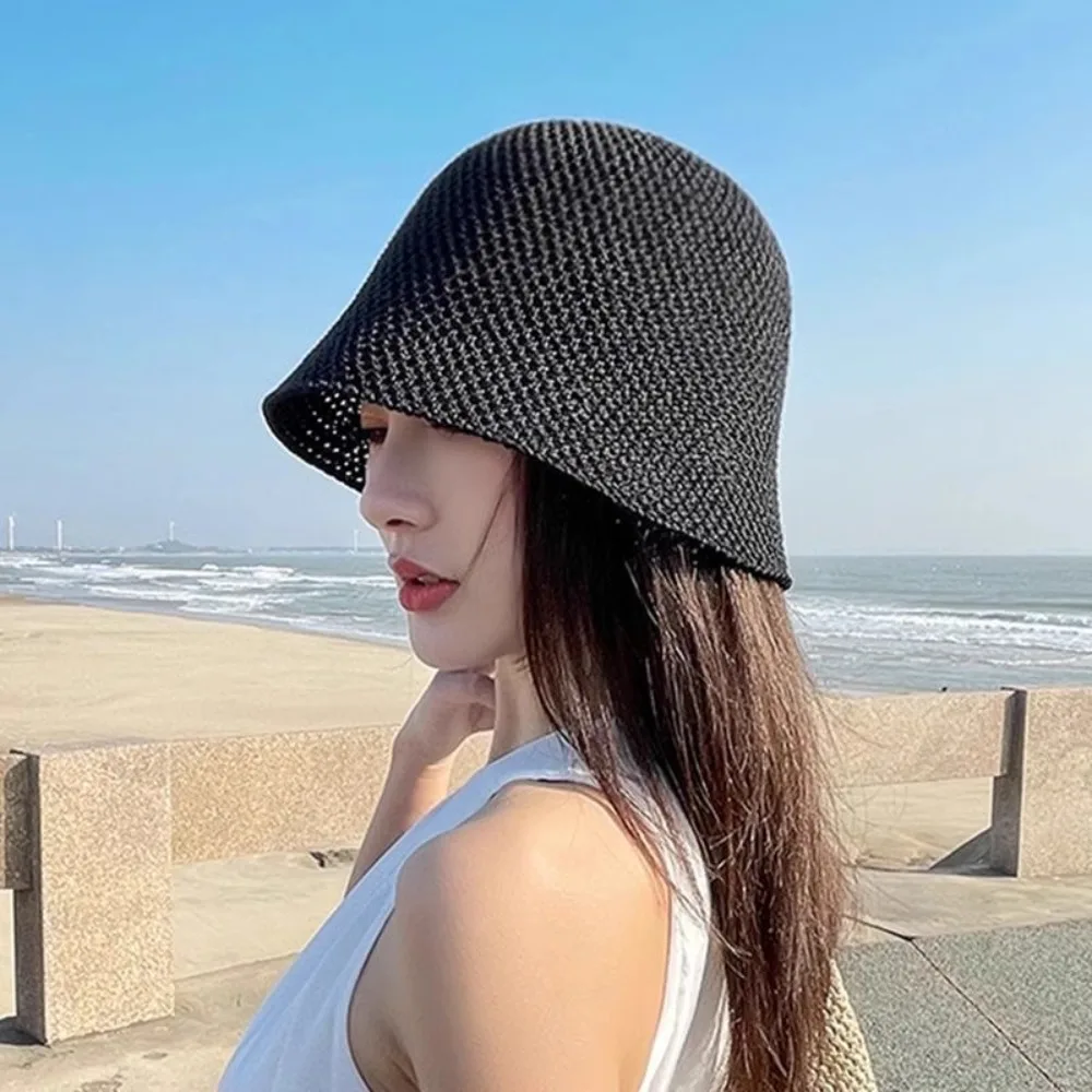 Sun Hat Fisherman's Hat Summer Knitted Hollow Paper Straw Bucket Hat Breathable Beach Cap Wide Brim