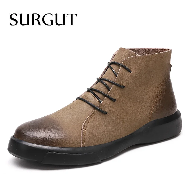 

SURGUT Brand New Men Boots Pu Leather Fashion Footwear For Men Autumn Winter Shoes Ankle Boot Motorcycle Boots Size 38-47