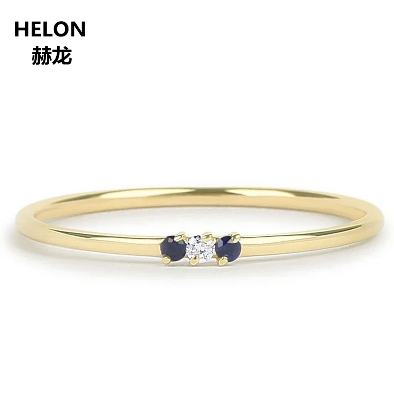 

Genuine Sapphire and Diamond Ring for Women Engagement Wedding Solid 14k Yellow Gold Thin Stacking Minimalist Promise Ring