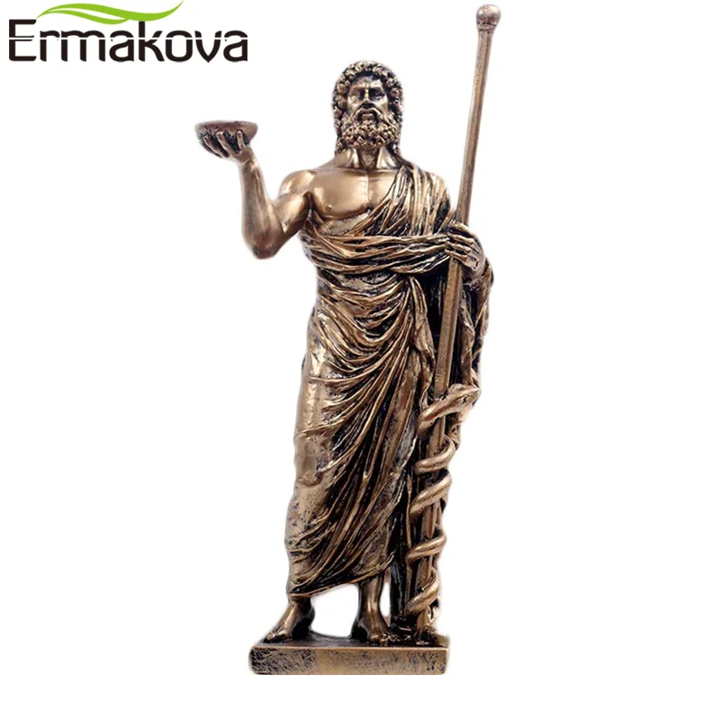 ERMAKOVA Greek Medical God Sculpture Asclepius Resin Home Desktop Decoration Statue Ornament Vintage Mythological Figures Gift