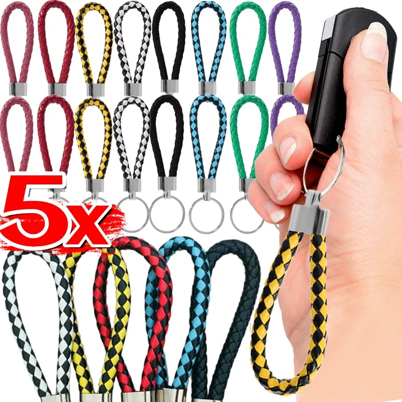 5 قطعة مضفر ملون بولي Leather الجلود سلاسل المفاتيح لون عشوائي المنسوجة يدويا حقيبة بها بنفسك حقيبة قلادة سيارة حلية كيرينغ الرجال النساء مفتاح الزينة