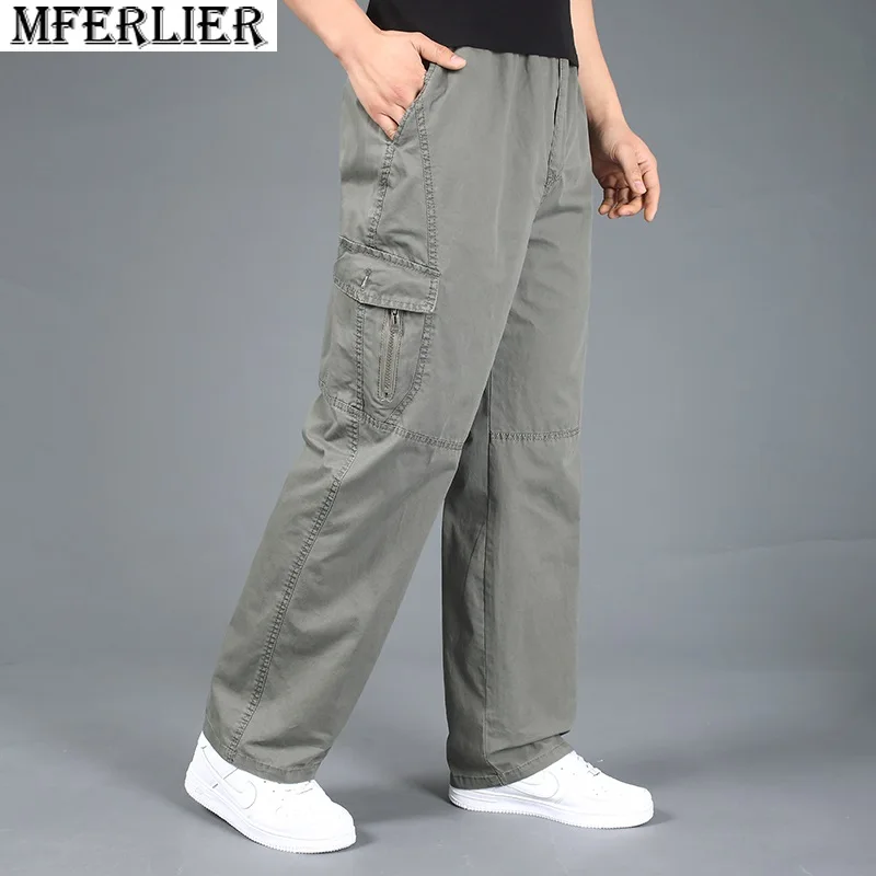 Plus Size 8XL 140kg Spring Men Cargo Pants Cotton Pockets Zipper Outdoor Casual Straight Pants