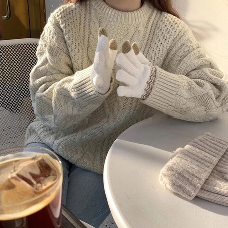 

Winter Full Finger Touchscreen Gloves For Women Men New Wool Knitted Stretch Mittens Outdoor Riding Skiing Waterproof Gloves