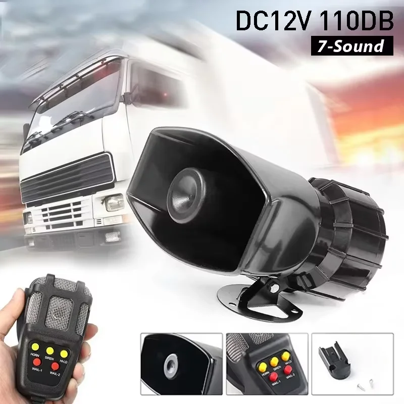 Universal 7-Sound Loud Car Warning Siren and Air Horn System