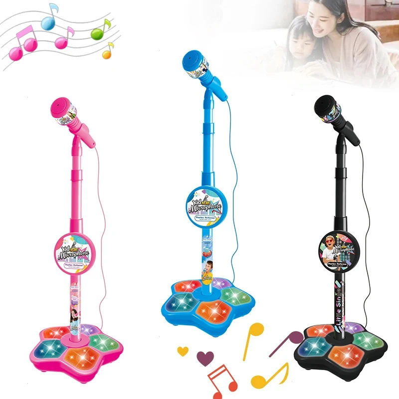 Kids Microphone With Stand Karaoke Song Music Instrument Toys Brain-Training Educational Toy Birthday Gift For Girl Boy 5 Lights
