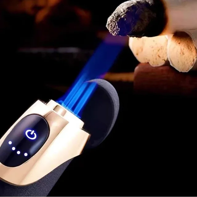 JOBON-encendedor híbrido de Gas recargable de alta gama, llama azul de tres rectos, encendedor de cigarros táctil