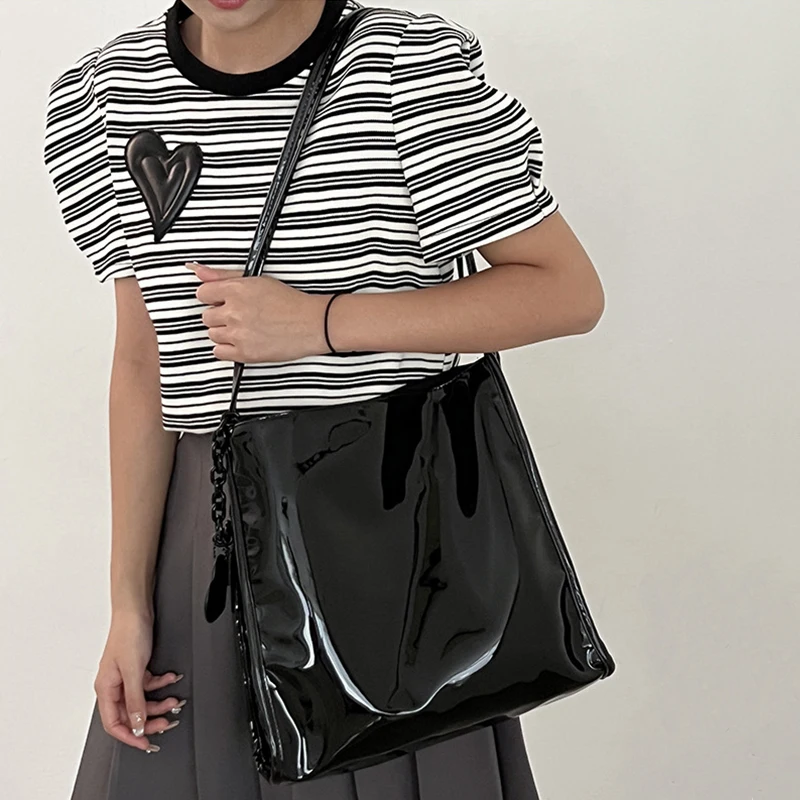 Luxury Designer Women's Tote Bag Fashion Patent Leather Glossy Underarm Shoulder Bags Large Capacity Commuting Handbags