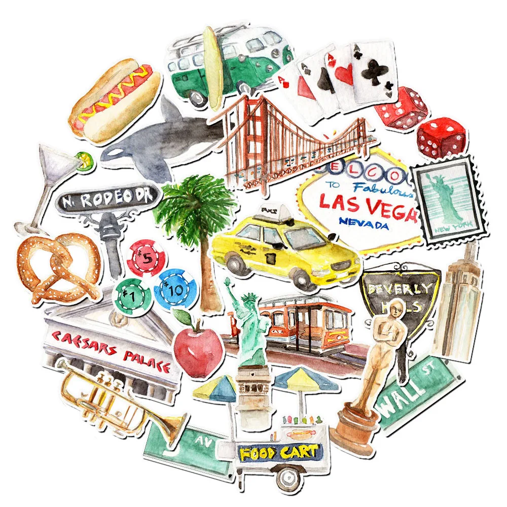 31PCS-Watercolor-USA-Stickers-for-Journal-Scrapbook-Travel-Sticker-Pack ...