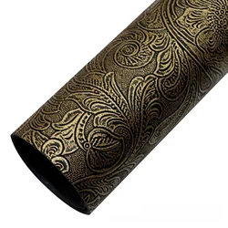 Vintage Floral Texture Non - Adhesive Faux Leather Fabric for Crafting and Decoration (Yellow)