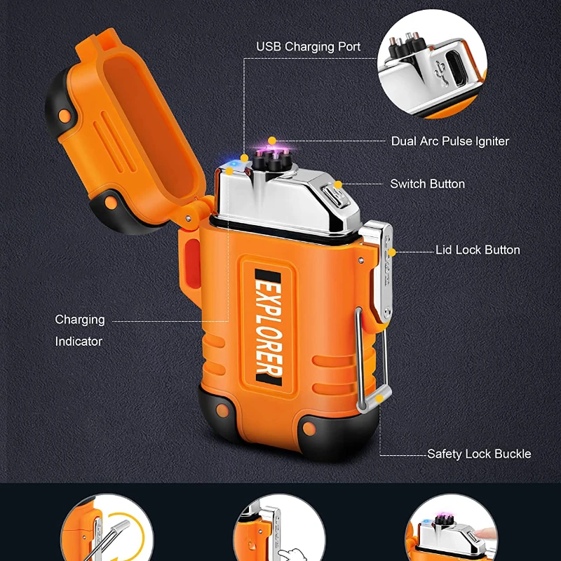 2024 Waterproof Double Arc Lighter USB Rechargeable Windproof Plasma Lighter Outdoor Camping Flameless Smoking Accessories 4