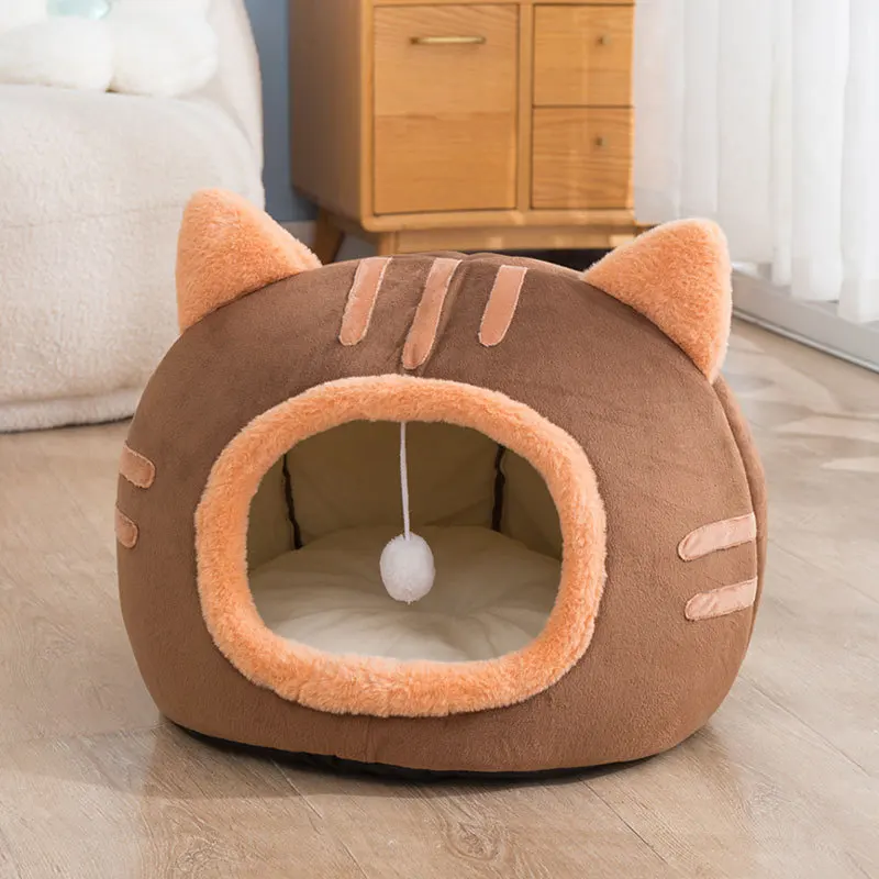 2024 New Autumn and Winter Cat Bed Iittle Mat Basket Small Dog Comfort House Products Pets Tent Semi Enclosed Pet Nest