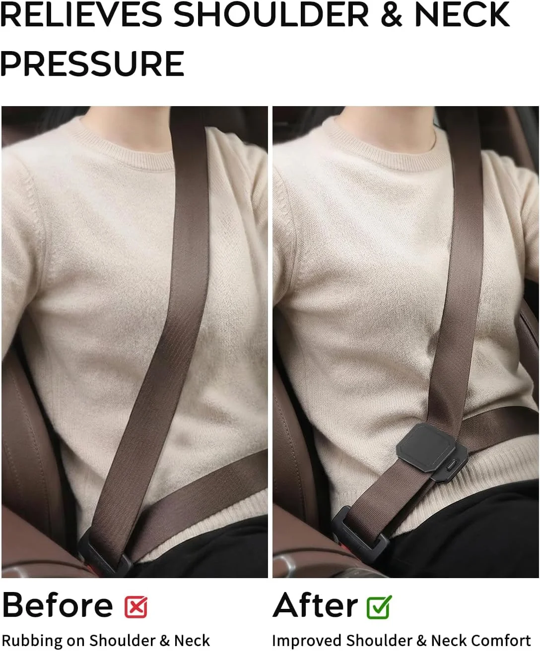 Enhanced Car Seat Belt Comfort Clip - Neck & Shoulder Protector with Anti-Slip Snap