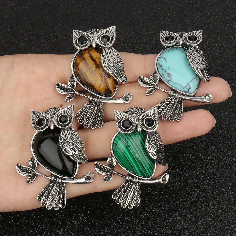 1 pz ciondolo con ciondoli a forma di gufo, collana di pietre di cristallo di quarzo naturale, perline per la creazione di gioielli, accessori artigianali per collane fai da te  36