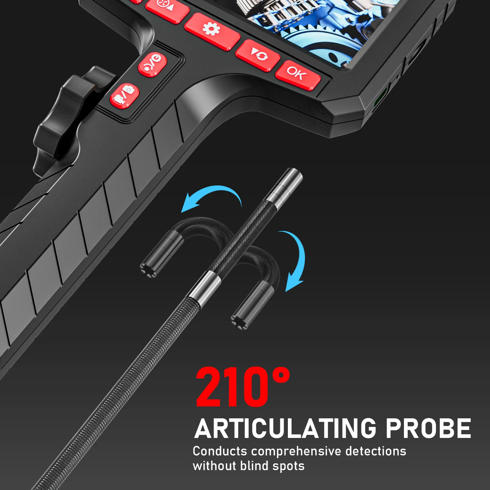 3.9mm 5 million pixels HD Two-Way Rotary 360° Industrial Piping Endoscope Camera Borescope Inspection with 5.0 Inch 2