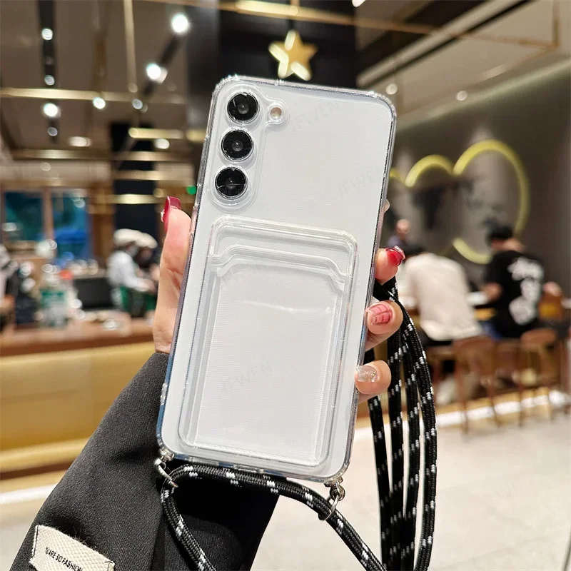 YAMCCCSE Funda Con Cuerda Para Xiaomi Redmi 7A, Carcasa Transparente Suave TPU Silicona Case Con Ajustable Colgante Cordon Colgar Collar Correa De Cuello Cadena Cordón, Negro