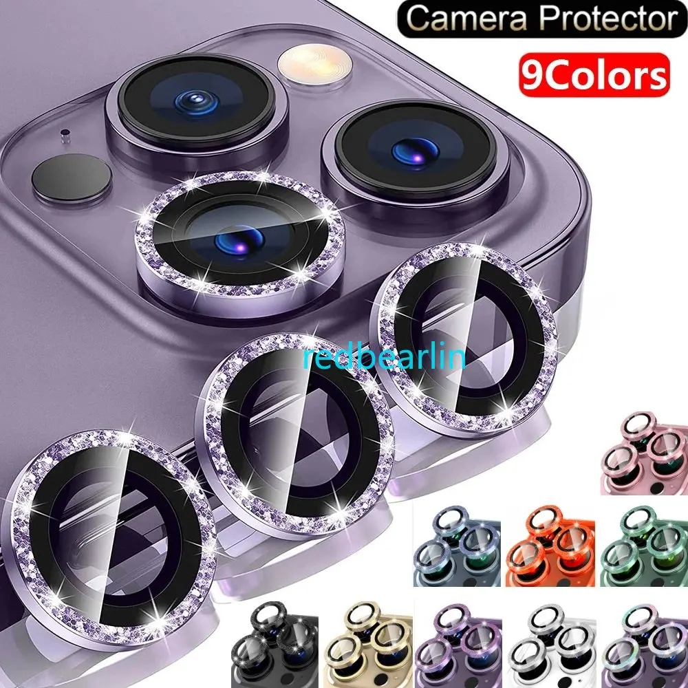 

100pcs Luxury Glitter Diamond Camera Lens Protector For iPhone 11 12 13 14 15 Pro Max Back Camera Glass Protector Sticker Cap