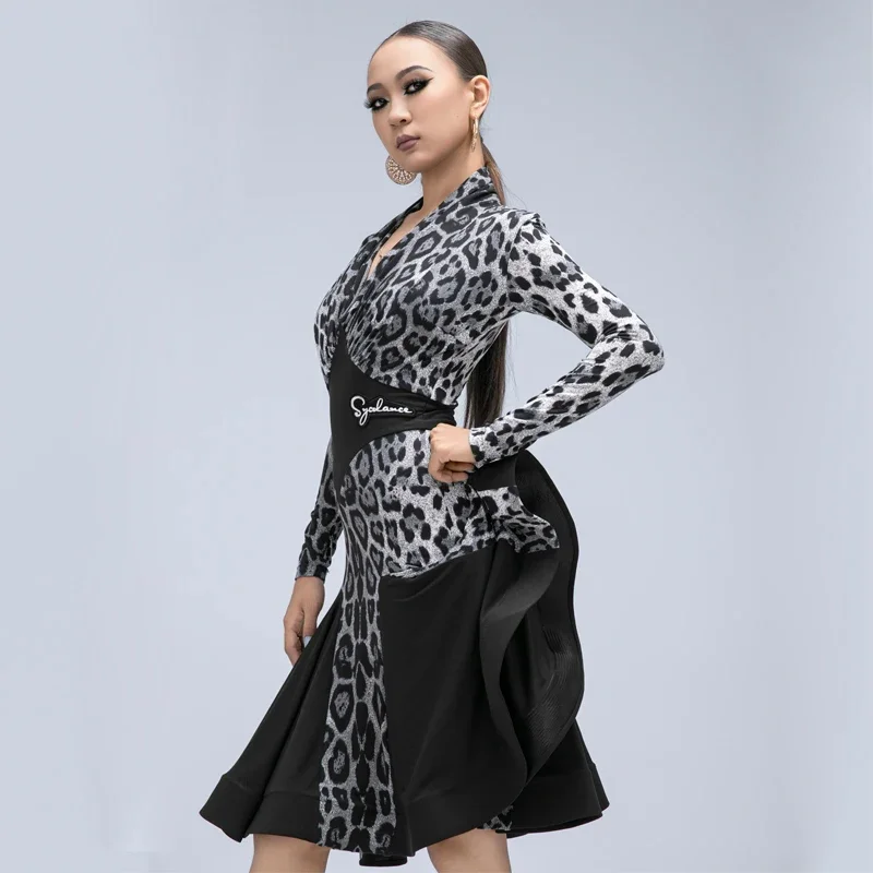 女性ヒョウラテンダンス競技ドレスルンバサンバラテンダンスドレス大人