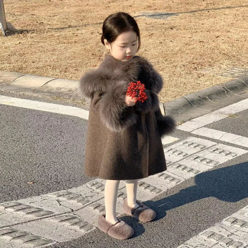 Kids jacket girls trench coats Girls Woolen Coat Overcoat Jacket Windbreak Outerwear Fuzzy Thicken Winter Warm Snowsuits Christmas Gift Children's Clothing