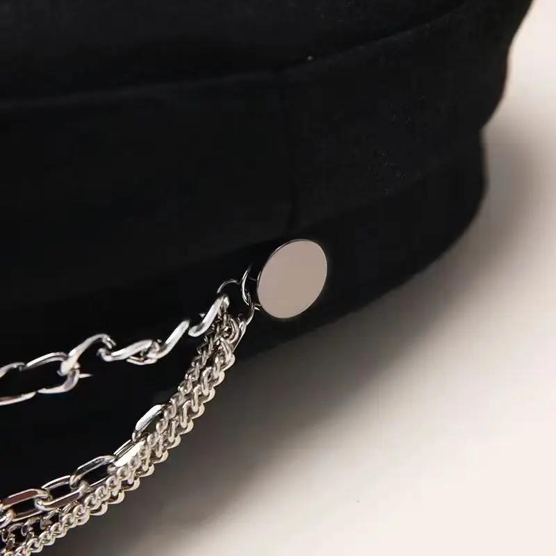 Stylish Navy sun hat Casual military hat women's cotton beret flat cap Captain's cap High quality outdoor casual chain sailor hat women military hat