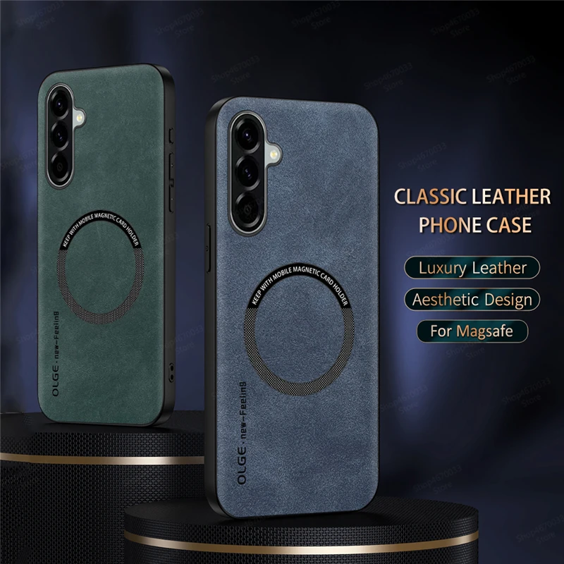 Magnetic Leather Shockproof Phone Case with MagSafe Compatibility