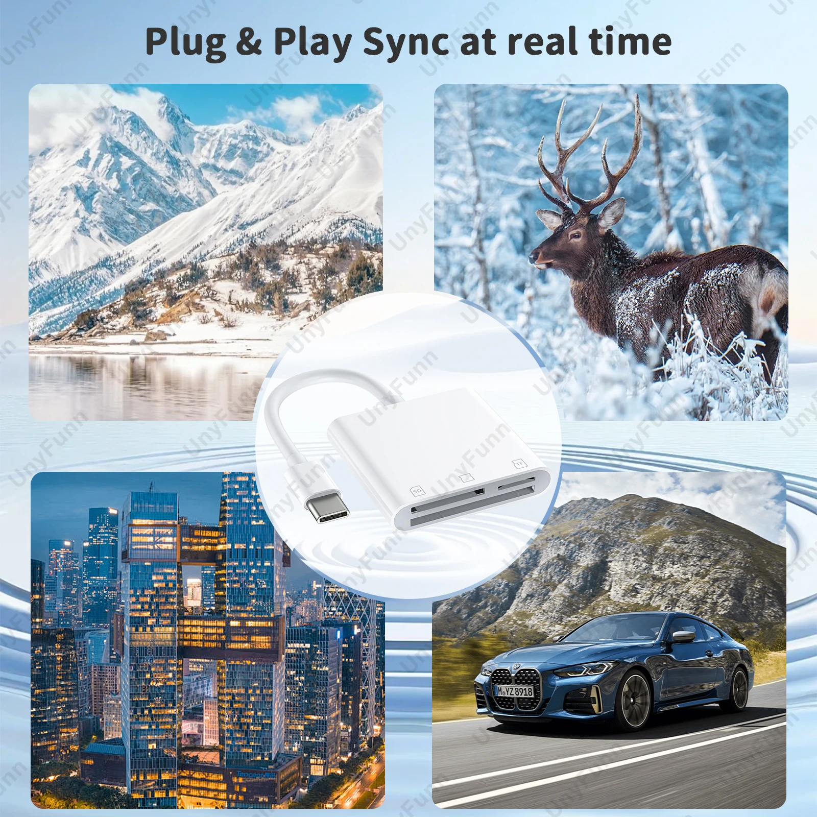 3in1 TypeC CF Card Reader CF SD TF Card Adapter for iPhone 15 iPad MacBook Laptop Android Trail Camera Viewer Memory Reader