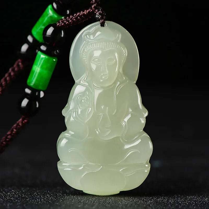 

Natural Hetian jade Qinghai material sapphire Guanyin pendant men's necklace evil spirit jade pendant amulet jade pendant jade p