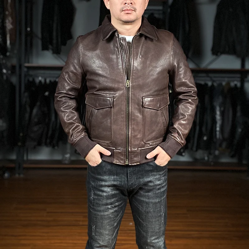 A2 Bomber plus size cheap smart casual natural goat skin