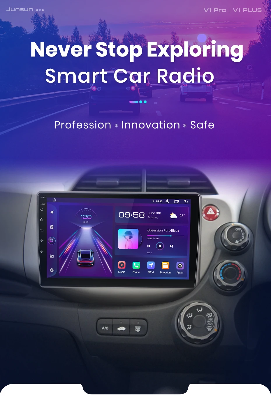 Junsun V1 AI Stimme Drahtlose CarPlay Android Auto Radio für HONDA FIT JAZZ 2007 2008-2013 4G Auto multimedia GPS 2din autoradio – Detail 3