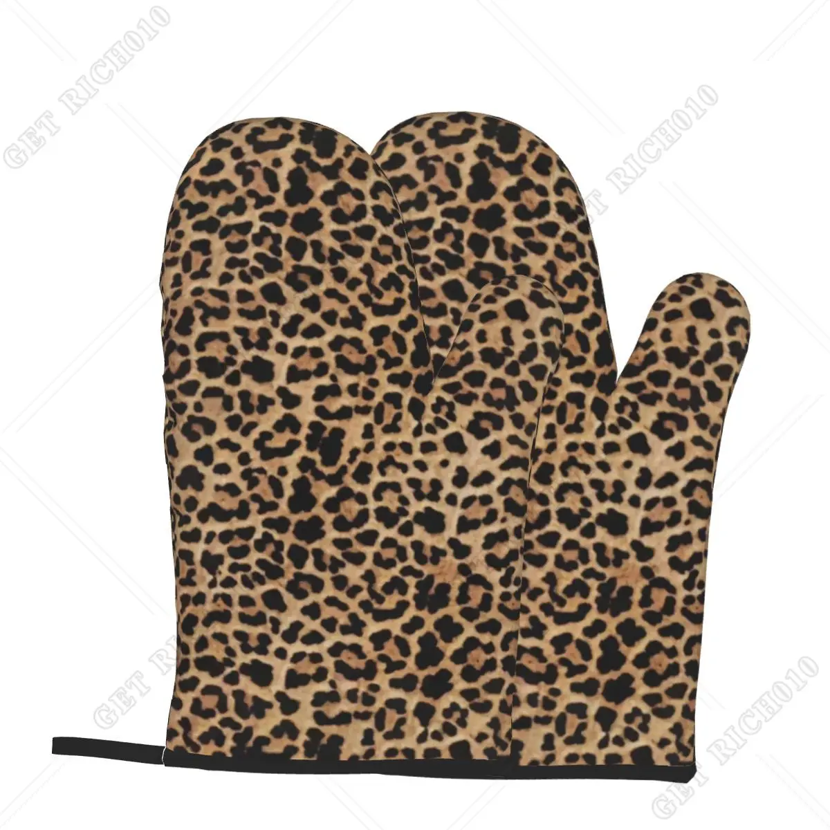 Animal Print Leopard Brown Set of 2 Baking BBQ Heat Resistant Cooking Oven Gloves Microwave Kicthen Accessories